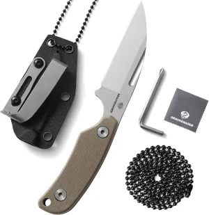 X-YTT 5.79" Neck Knife with Sheath, D2 Steel Sheepsfoot-Point Blade, Full Tang Fixed Blade Knife with Khaki G10 Handle, Lightweight, Kydex Sheath with Belt Clip, Camping, Hiking, Outdoor