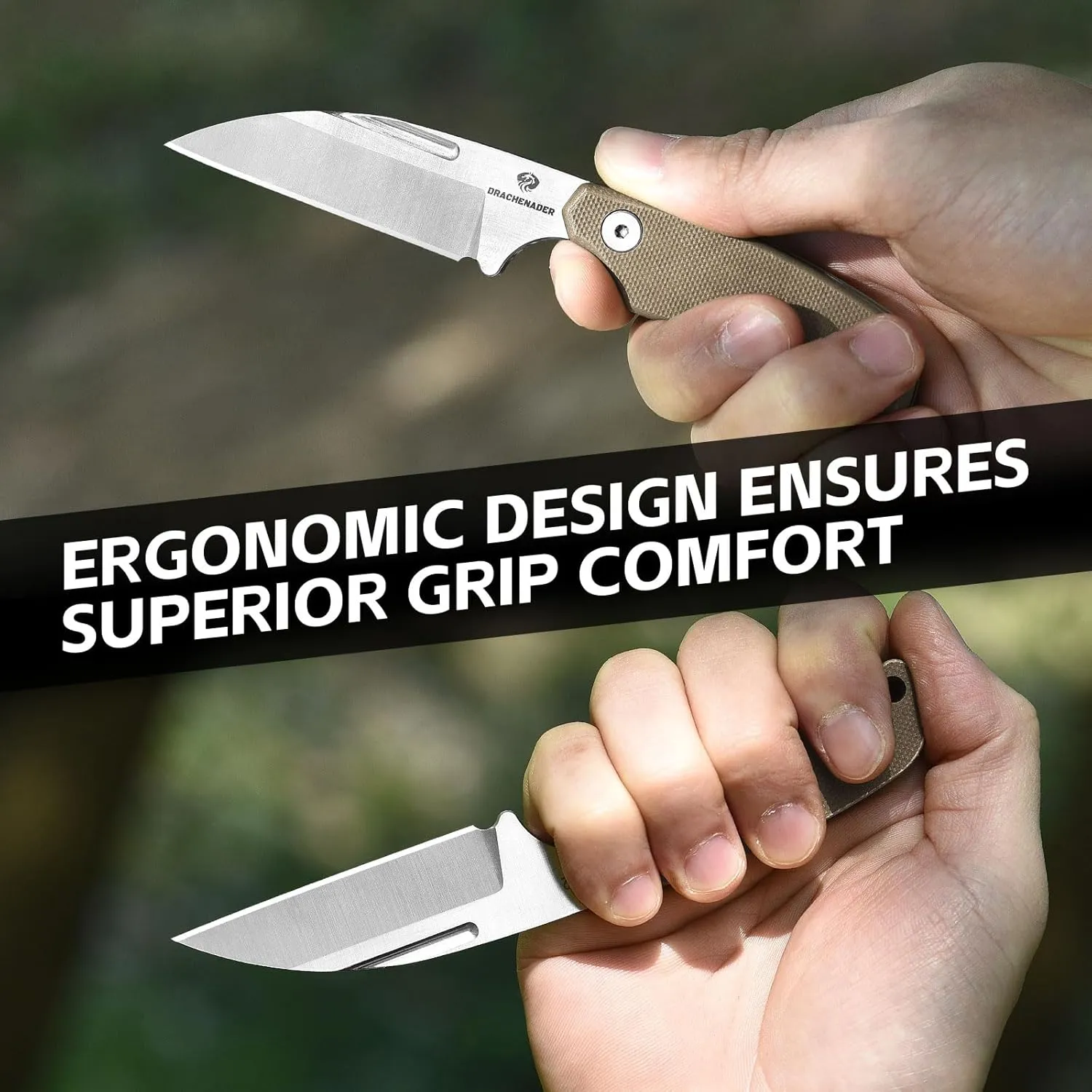 X-YTT 5.79" Neck Knife with Sheath, D2 Steel Sheepsfoot-Point Blade, Full Tang Fixed Blade Knife with Khaki G10 Handle, Lightweight, Kydex Sheath with Belt Clip, Camping, Hiking, Outdoor