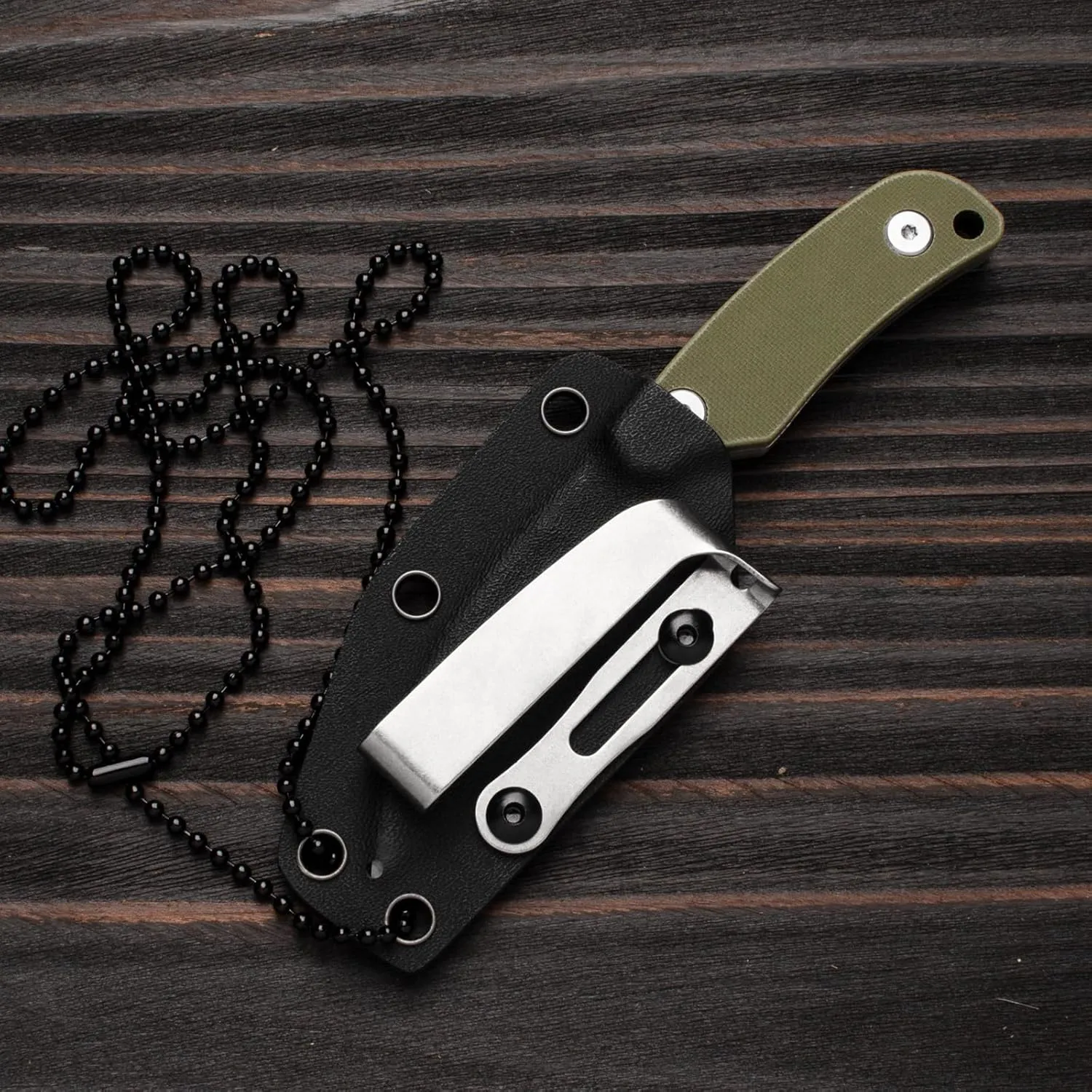 X-YTT 5.79" Neck Knife with Sheath, D2 Steel Sheepsfoot-Point Blade, Full Tang Fixed Blade Knife with Khaki G10 Handle, Lightweight, Kydex Sheath with Belt Clip, Camping, Hiking, Outdoor