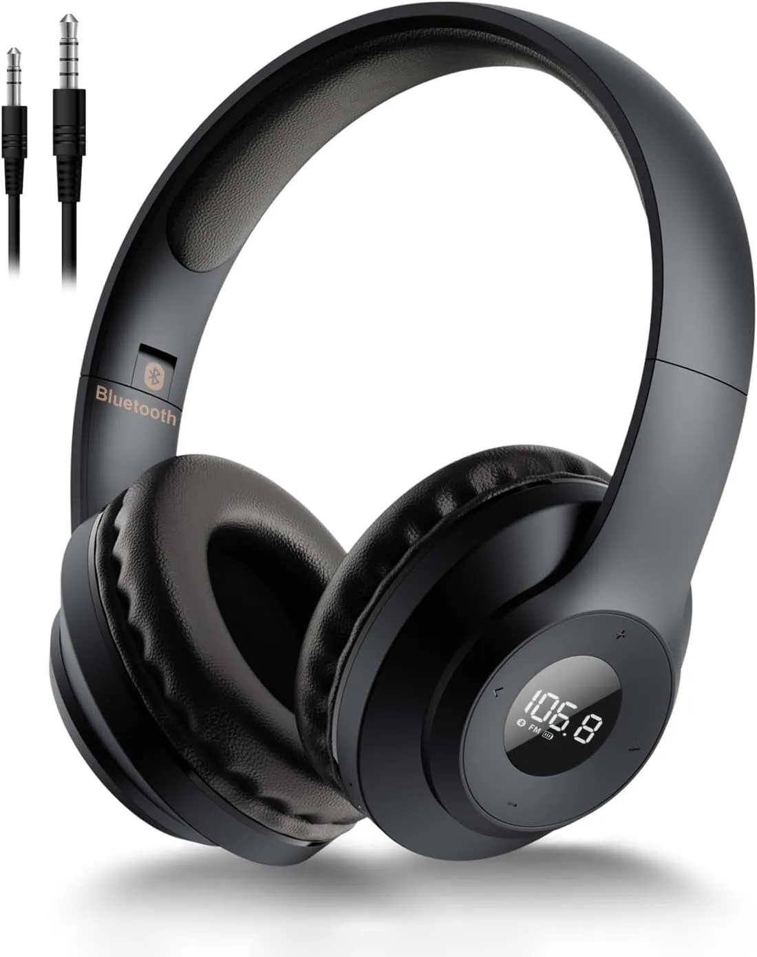 X5 Wireless FM Radio Headphones with Bluetooth, Built in Microphone, Rechargeable and Portable Radio Headset, Over Ear Headphone with Soft Ear Muffs, Stereo Sound, for Jogging, Cycling, Mowing