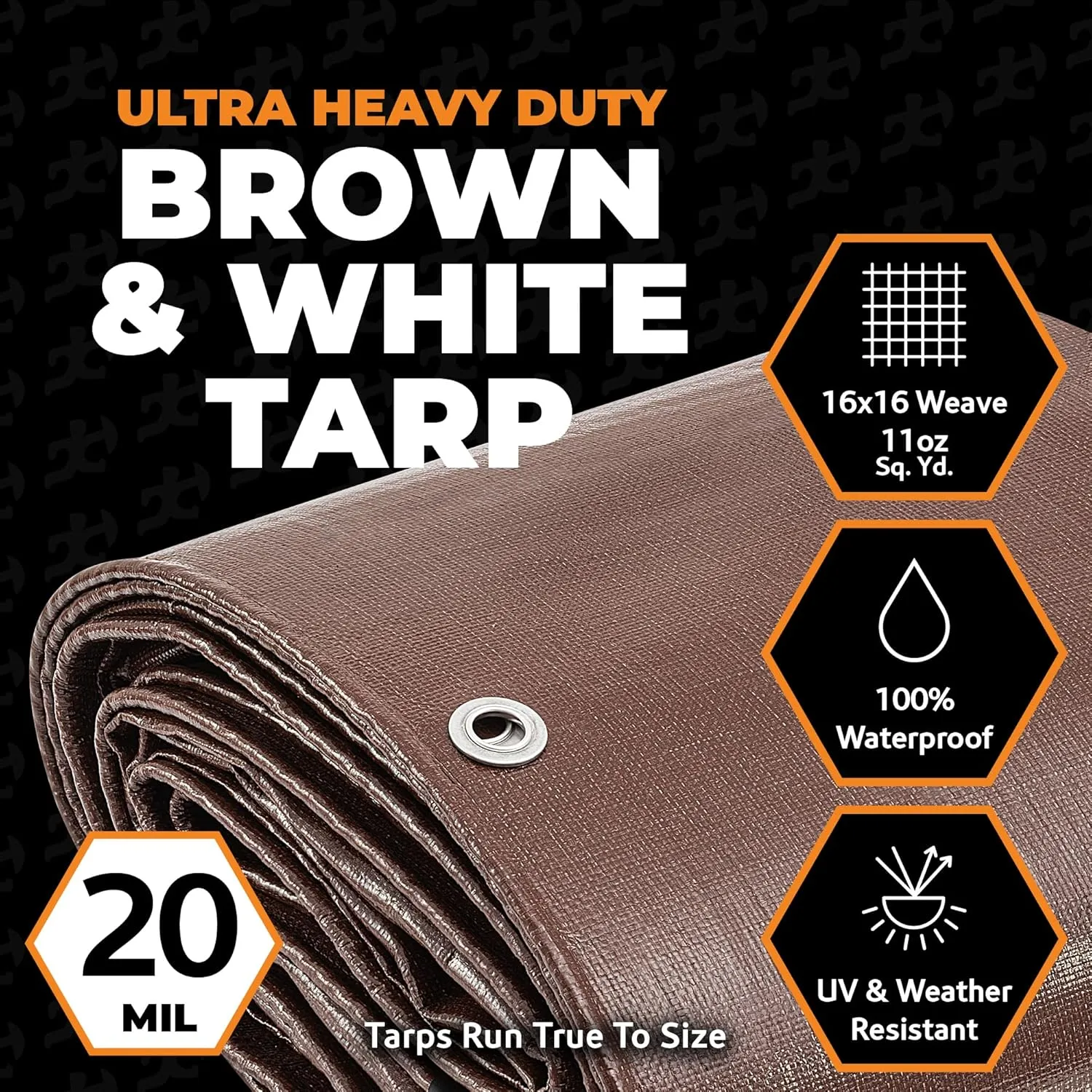 xpose safety 6' x 20' Brown/White Ultra Heavy Duty Tarp - 20 Mil Tarps Heavy Duty Waterproof - Large Outdoor Tarp,Waterproof Tarp Cover for Rain Camping,Tent Tarp,UV Protection,Reinforced Corners