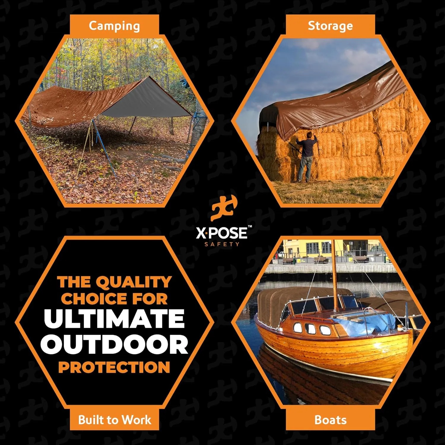 xpose safety 6' x 20' Brown/White Ultra Heavy Duty Tarp - 20 Mil Tarps Heavy Duty Waterproof - Large Outdoor Tarp,Waterproof Tarp Cover for Rain Camping,Tent Tarp,UV Protection,Reinforced Corners