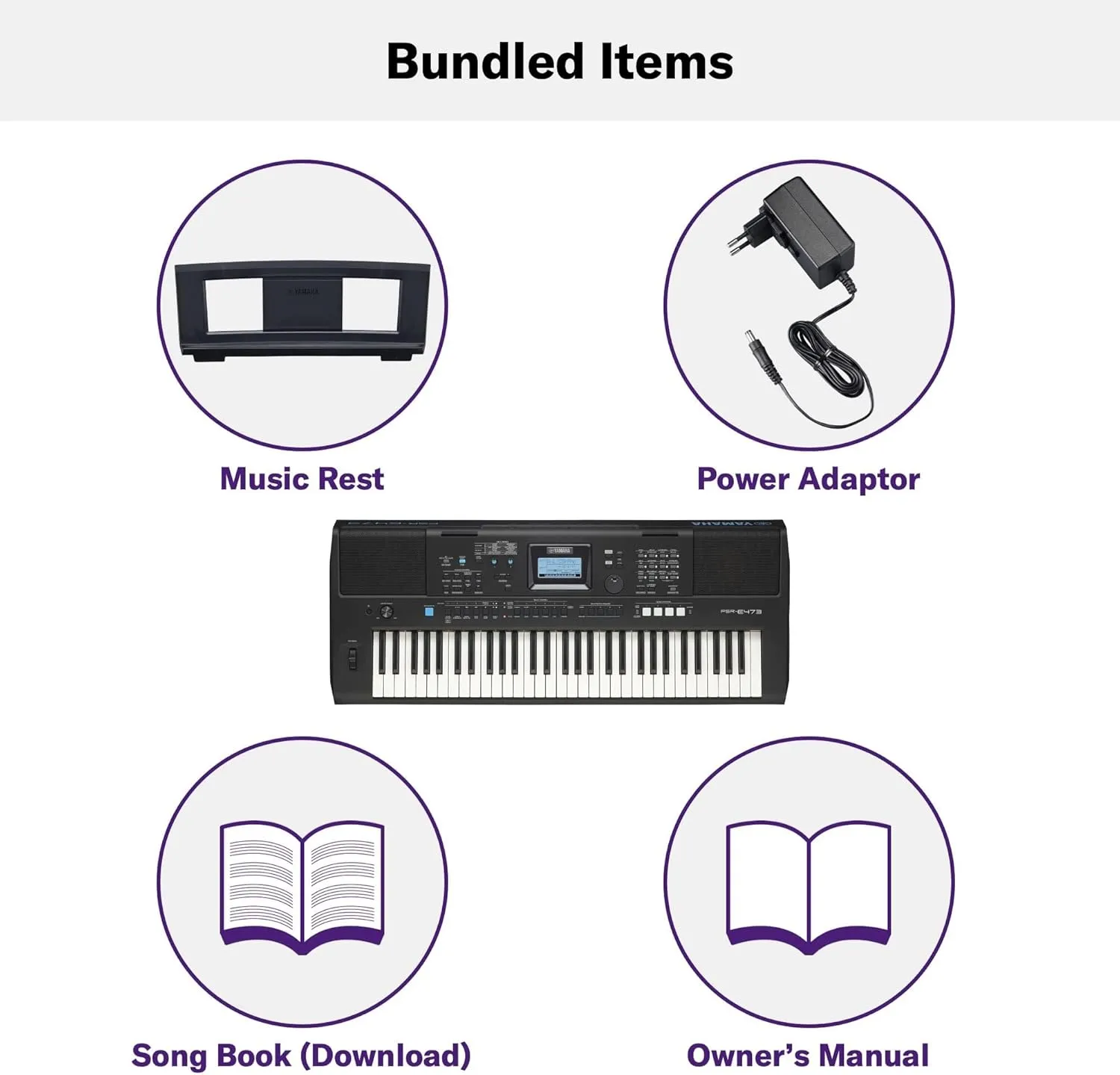 YAMAHA, 61-Key Touch-Sensitive Advanced Portable Keyboard with Power Adapter, (PSRE473)