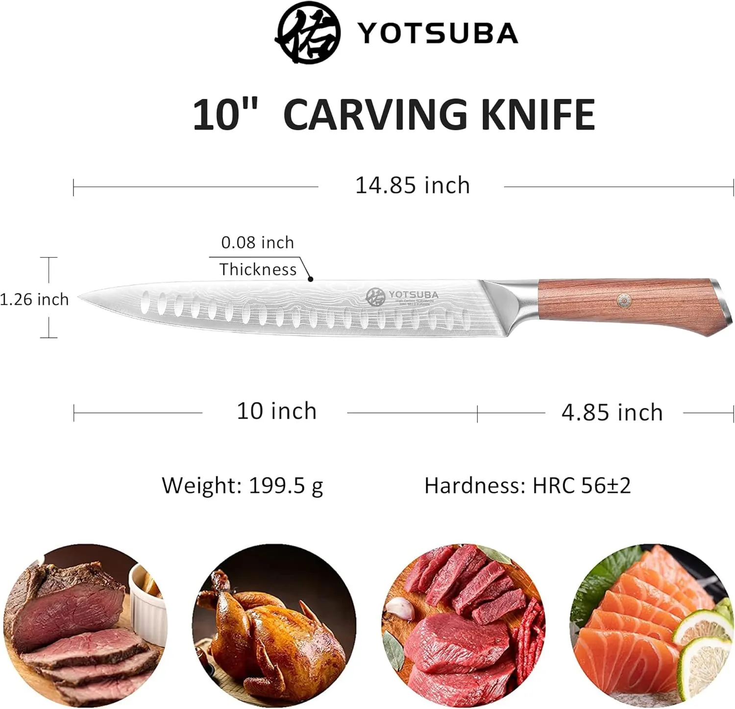 YOTSUBA Carving Knife for Meat, 10" Slicing Knife, High Carbon Steel Brisket Knives with Ergonomic Handle, Butcher Breaking Knives for Chopping Vegetable and Cooking