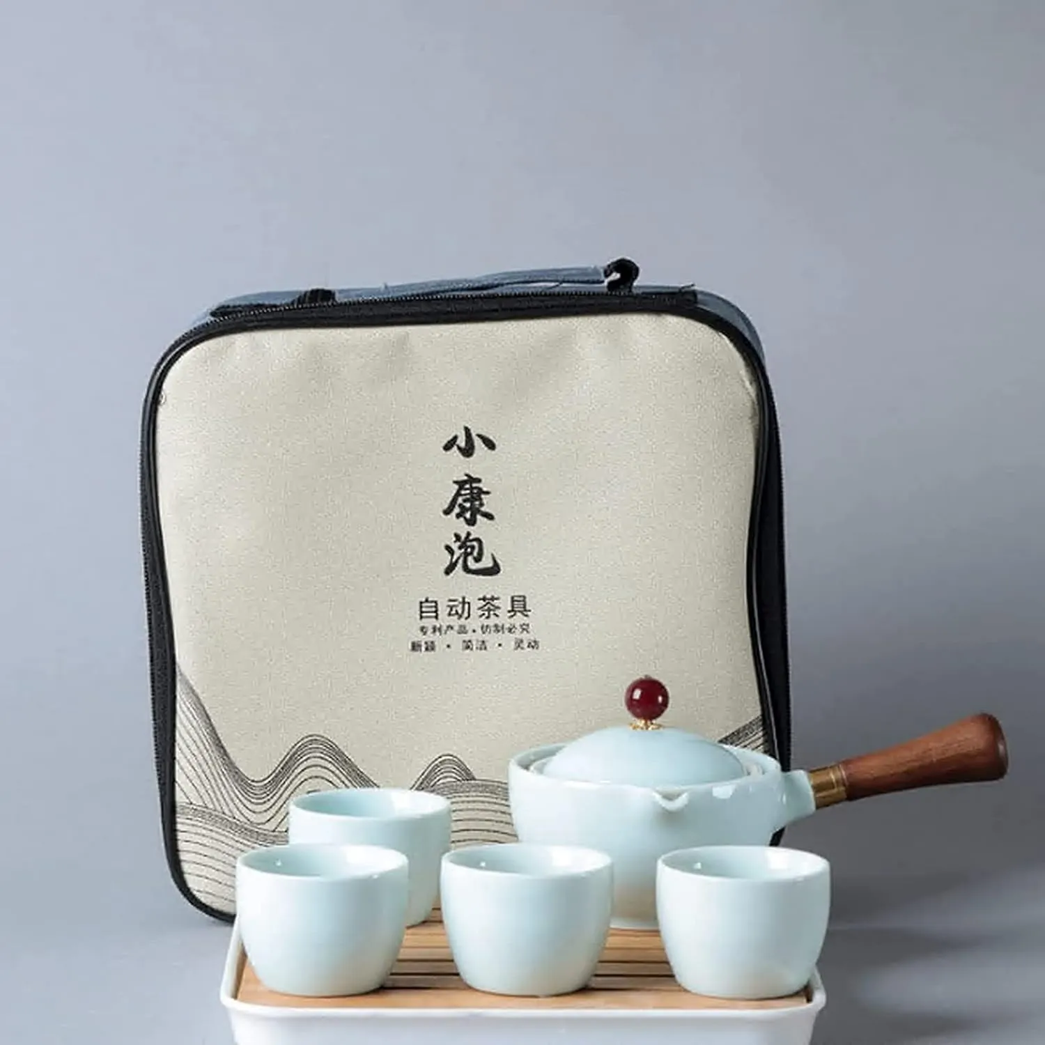 Youngky Porcelain Chinese Ceramic Gongfu Tea Set,Portable Travel Tea Set with 360 Rotation Tea maker and Infuser, All in One Gift Bag for Travel,Home,Gifting,and Office (jadeite)