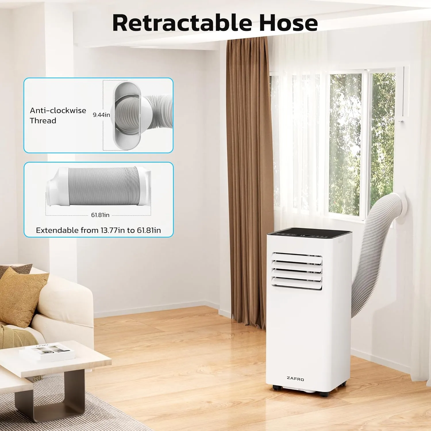 ZAFRO 10,000 BTU Portable Air Conditioners, 4 Modes Portable AC Unit with Fast Cooling/Self-Evaporation System/Remote/24Hrs Timer for Bedroom/Dorms/Indoor Rooms, White