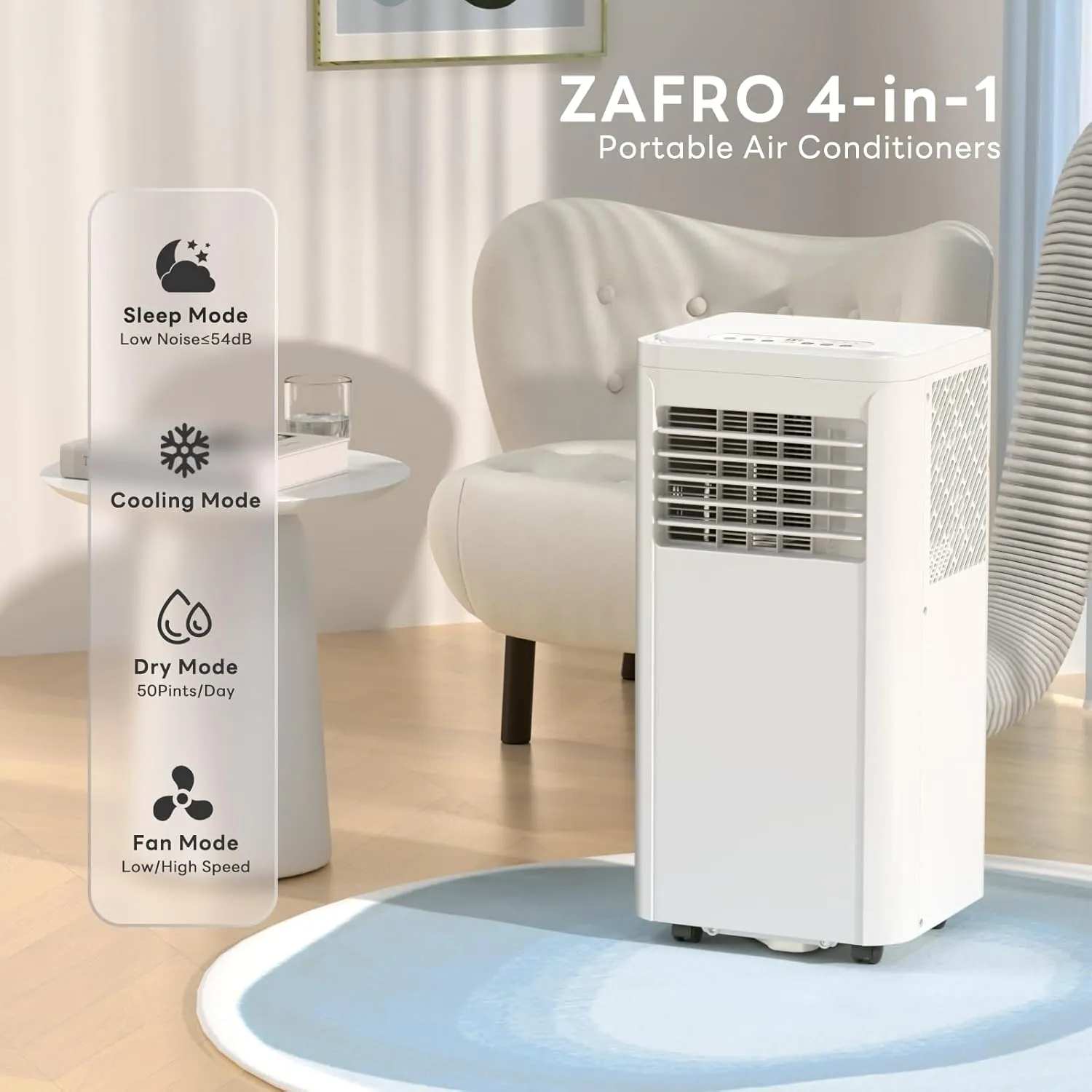 ZAFRO 8000 BTU Portable Air Conditioners for Room up 350 Sq. Ft Portable Ac Quiet Unit with Cooling, Dehumidifier, Fan, Sleep Mode,Remote Control