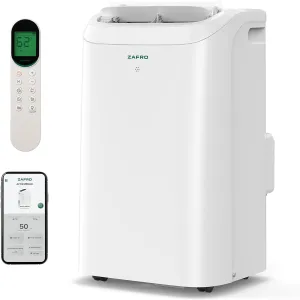 ZAFRO Portable Air Conditioners 12,000 BTU (8000 BTU SACC),44dB Quiet Cooling , WiFi/App Control, 24h Timer with Fan & Dehumidifier, for Bedroom, Office, Adjustable Design, Easy Installation