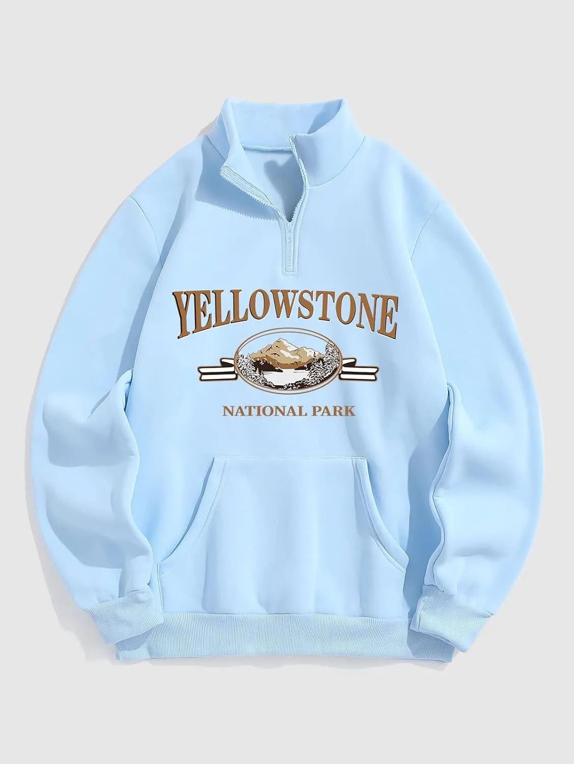 ZAFUL Mens Graphic Fleece Sweatshirts Quarter Zip Pullover Sweatshirt Letter Embroidered Oversized Vintage Hoodie Top