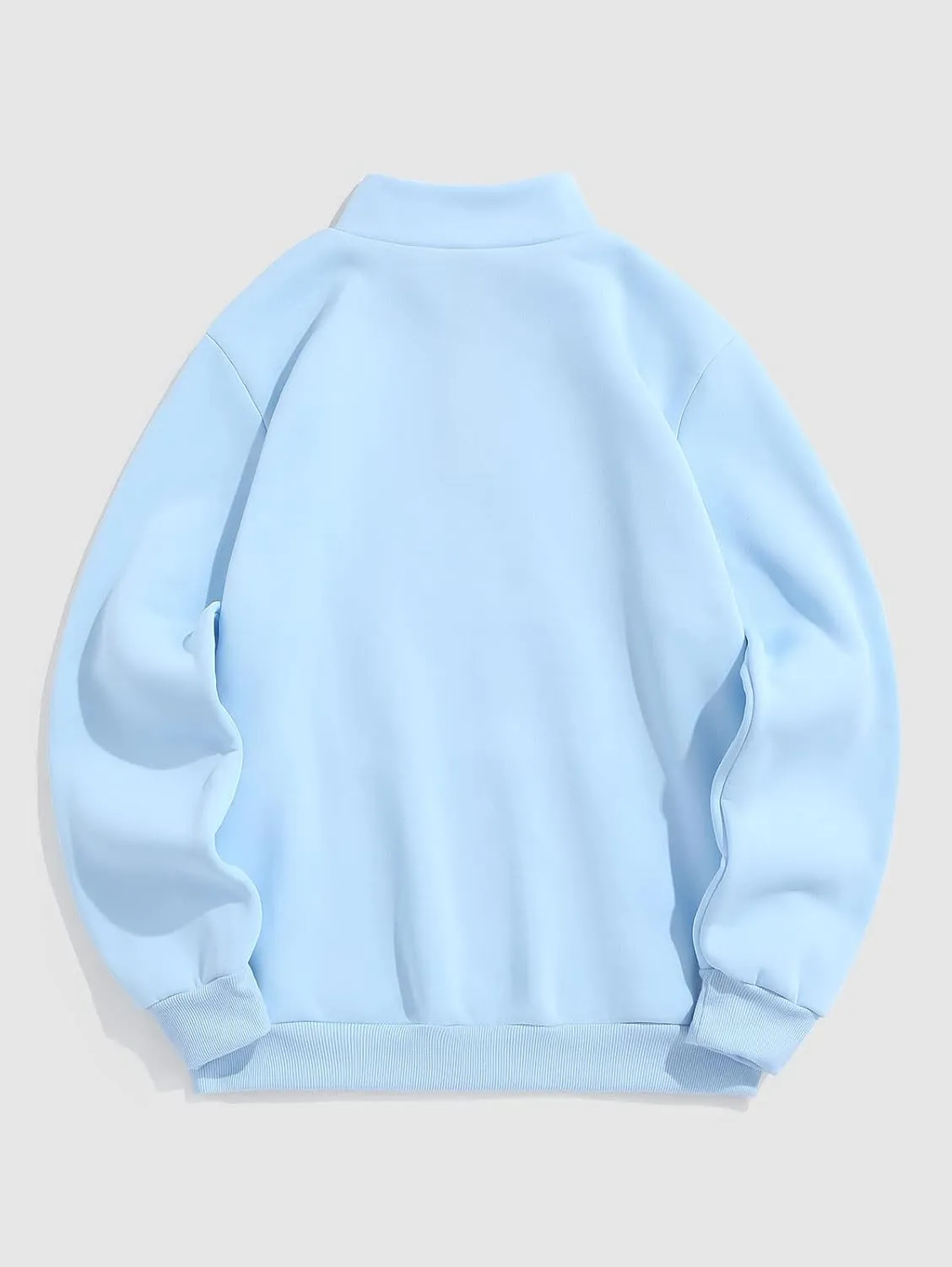 ZAFUL Mens Graphic Fleece Sweatshirts Quarter Zip Pullover Sweatshirt Letter Embroidered Oversized Vintage Hoodie Top